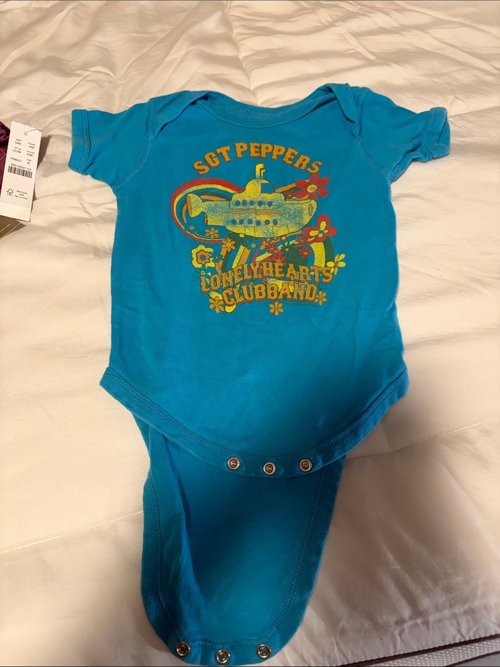 Blue Kids One-Piece Bodysuit with Sgt. Peppers Beatles Graphic - 12-18 months